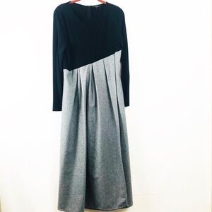 NEW Colorblock Black & Gray Knit Woven Midi Dress